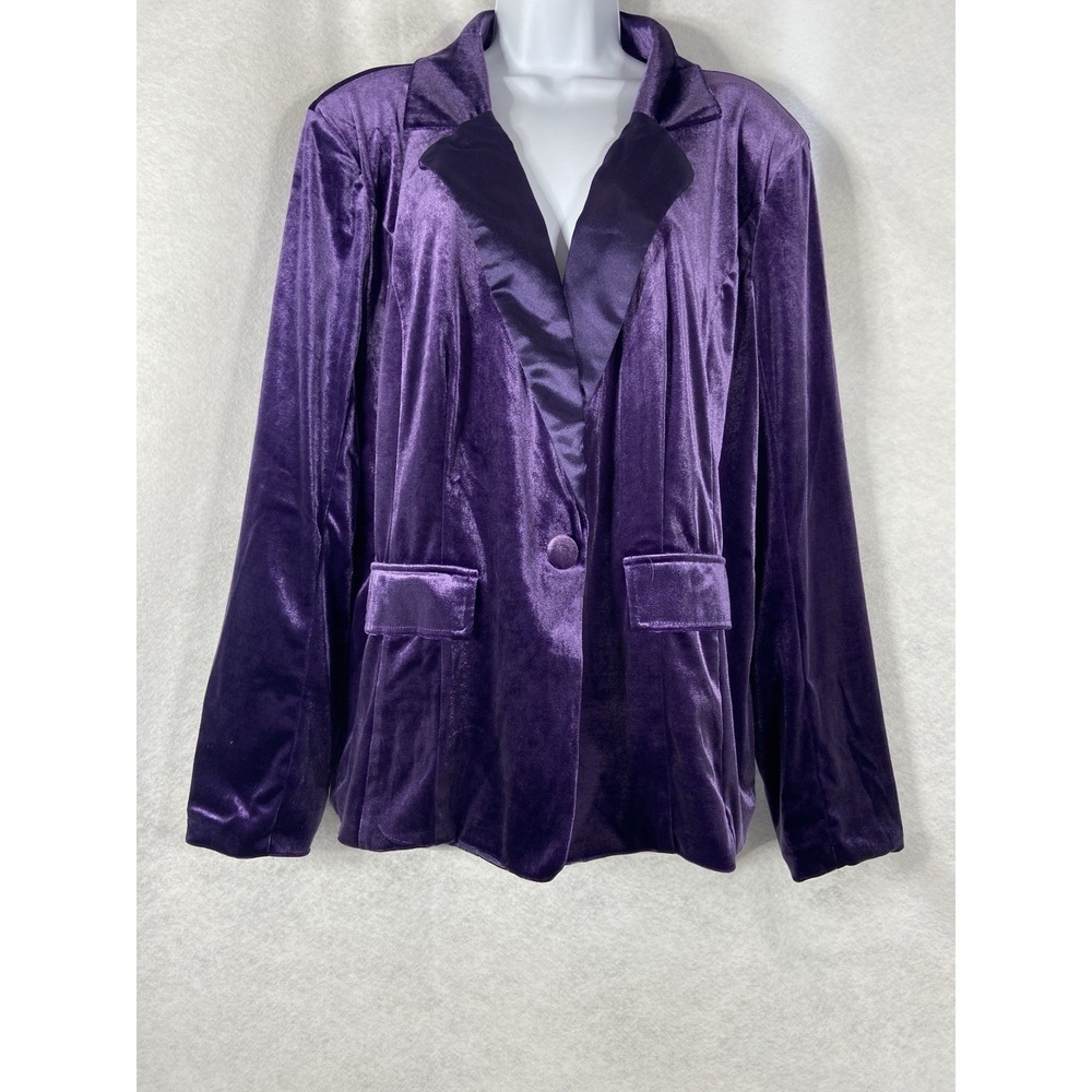 Ashley Stewart Jacket Women's 14 Purple Tuxedo Blazer Long Sleeves Velour New